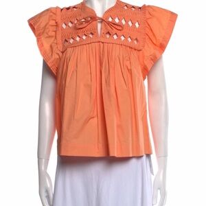 Sea New York Coral Peach Flutter Sleeve Blouse Ruffles Size Large